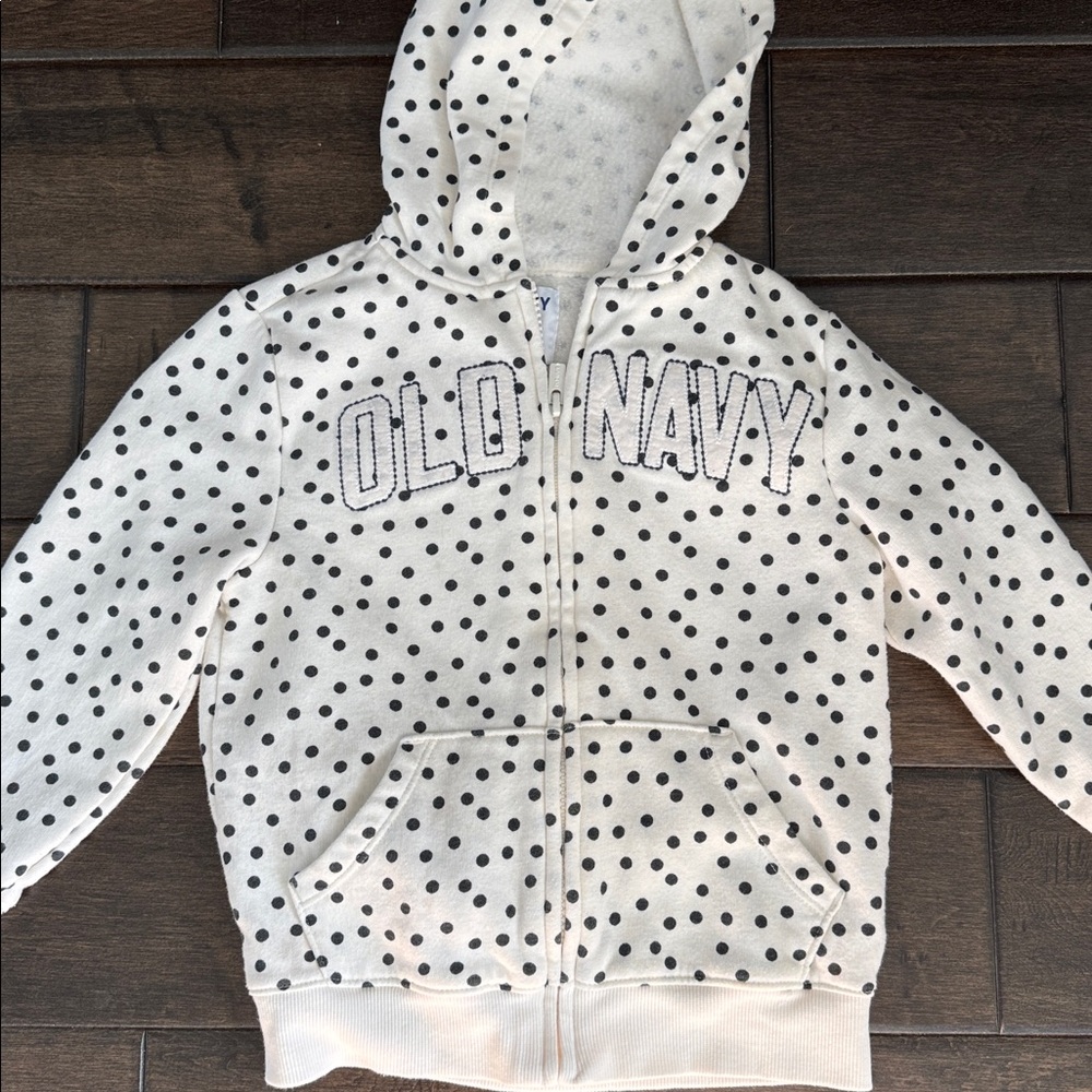 2000s Y2K Old Navy Cream Polka Dot Zip Hoodie